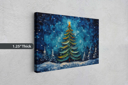 Starry Christmas Tree, Starry Night, Christmas Painting, Xmas Decor, Framed Canvas, Large Painting, Festive Print, Winter Art