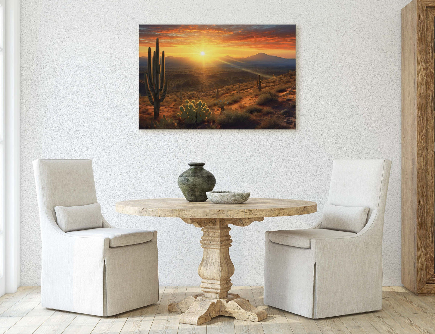 Desert Sunrise on Canvas, Subdued Desert, Landscape Realistic, Realism Painting, Dramatic Sand, Cactus Sunrise, Evening Art, Nature Painting