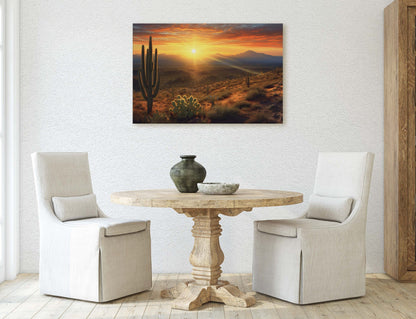 Desert Sunrise on Canvas, Subdued Desert, Landscape Realistic, Realism Painting, Dramatic Sand, Cactus Sunrise, Evening Art, Nature Painting