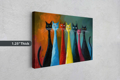 Rainbow Whisker Cats, Cat Lover Art, Large Art Print, Framed Canvas, Abstract Animal, Pastel Color, Colorful, Symbolism, Modern