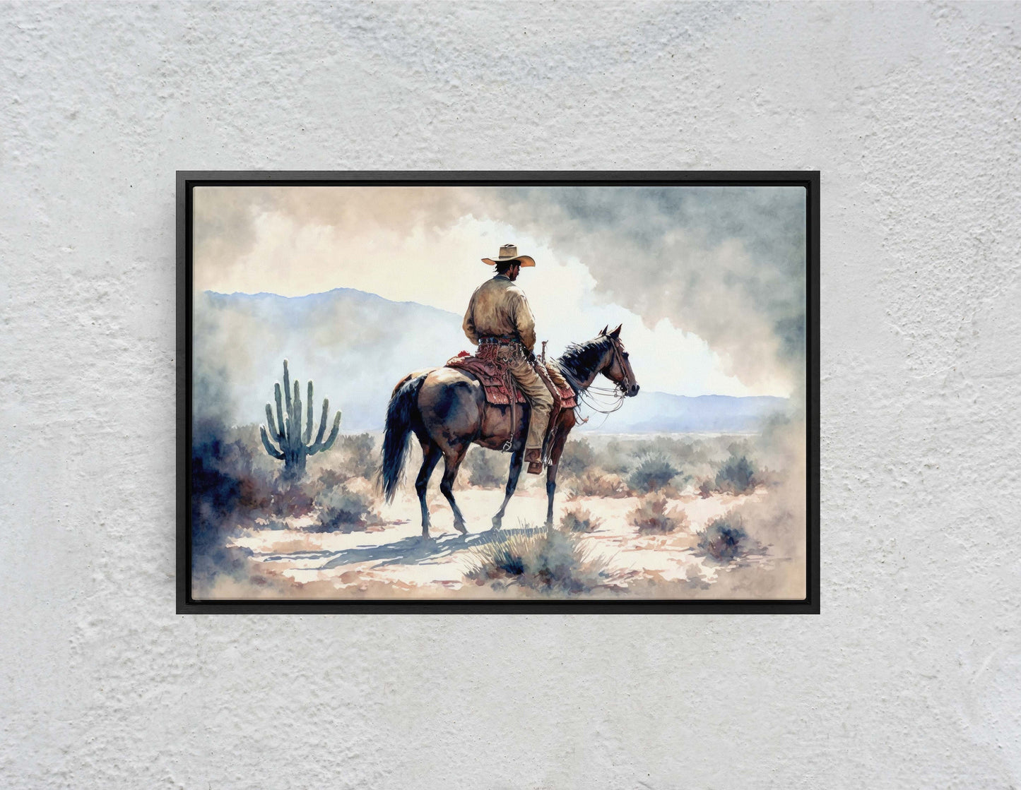 Watercolor Cowboy Canvas Art Ready To Hang Large Print, Old West, Horse