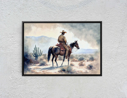 Watercolor Cowboy Canvas Art Ready To Hang Large Print, Old West, Horse