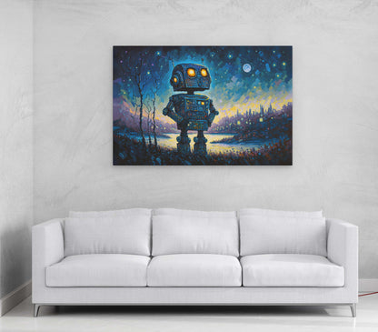 Robot Starry Night Canvas Art