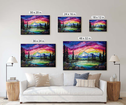 Aurora Borealis, Painting Night, Moon Mountains, Mountain Landscape, Framed Canvas, Cold Mountains, Snow Peaks