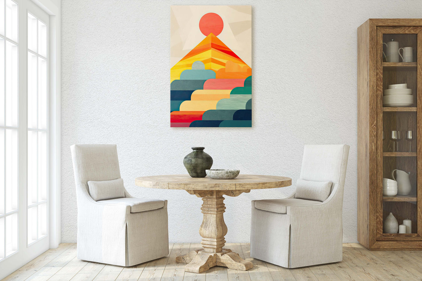 Cloudy Mountain on Canvas, Sunset Decor, Flat Art, Vibrant Color, Bold Art, Vertical, Abstract, Mid Century Modern, Scandinavian Print