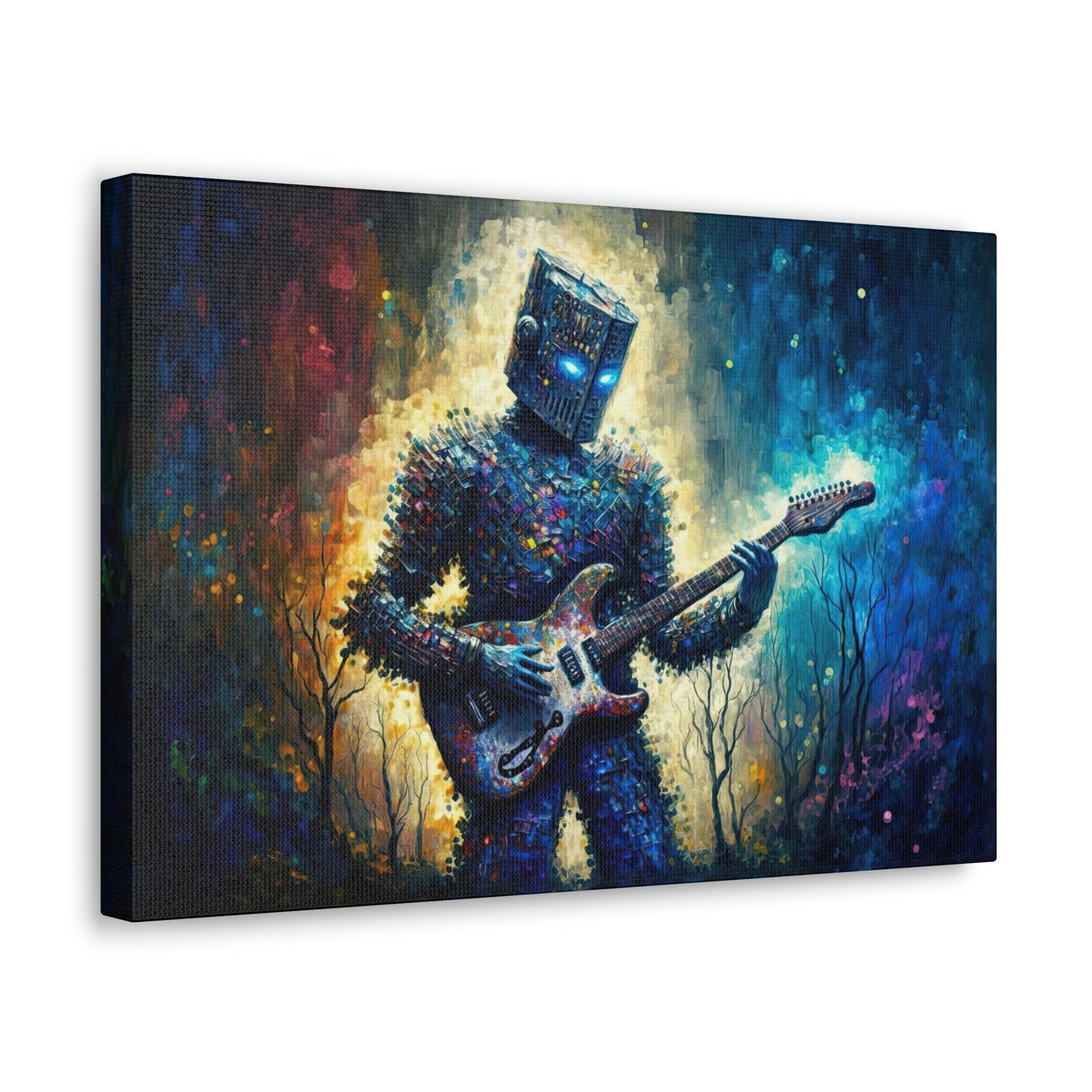 Robot Guitar Canvas Art Ready To Hang Large Print, Man Cave, Video Game, Retro Fururistic, Colorful