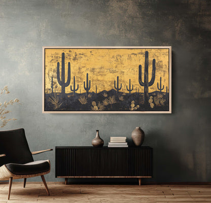 Empty Desert Print, Black and Gold, Cactus Decor