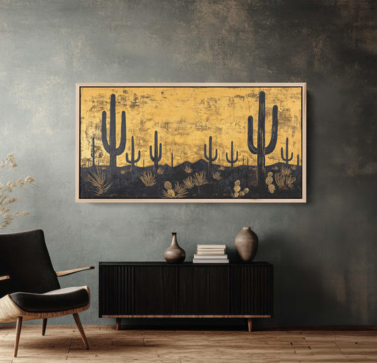 Empty Desert Print, Black and Gold, Cactus Decor