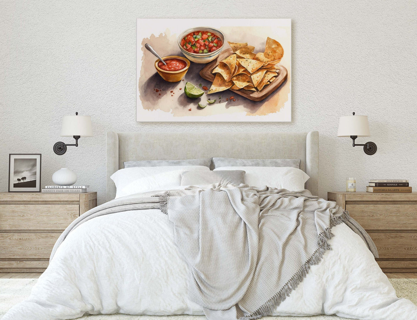 Chips and Salsa, Canvas Art, Ready To Hang, Large Print,  Colorful, Watercolor, Mexican food, Kitchen Art, Dining Room, Restaurant Art