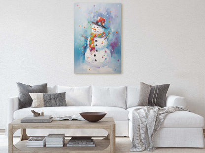 Colorful Snowman, Festive Winter Art, Holiday Decor, Christmas Print, Winter season, Framed Canvas, Snow man