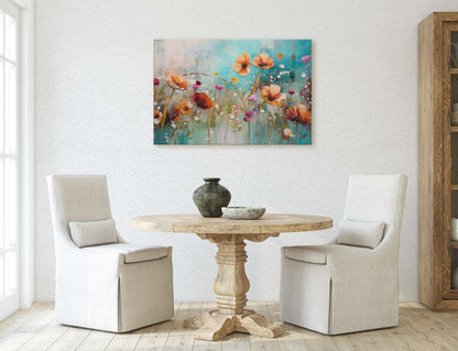 Colorful Poppies, Poppy Flowers, Large Art print, Orange Red Blue, Abstract Flower Art, Wildflower Art, Floral Painting, Dining Room Art