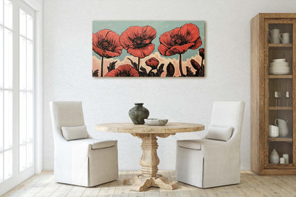 Red Poppies Art, Poppy Print, Linocut Print, Scandinavian Art