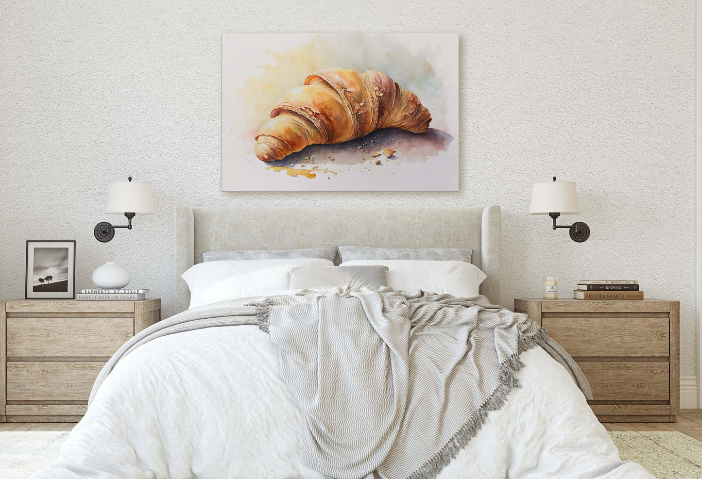 Croissant, French Pastry, Ready To Hang, Large Print, Watercolor Painting, Dining Room, Kitchen Art, Restaurant Art, Bakery