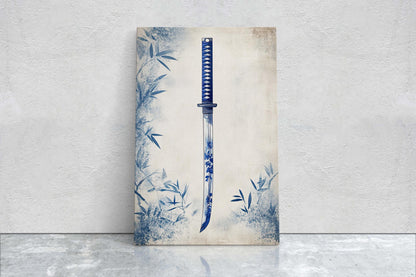 Blue Willow Katana, Samurai Sword, Vintage Art, chinoiserie Design