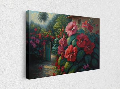 Hibiscus Flowers Canvas Art Ready To Hang Large Print, Oil Painting, Landscape, Natural Beauty, Colorful