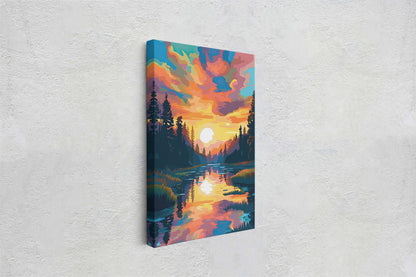 Lake at Sunset, Fauvist Color, Calm Water, Chromatic, Impressionist Art, Landscape Decor, Nature Painting, Ready to Hang, Canvas Print