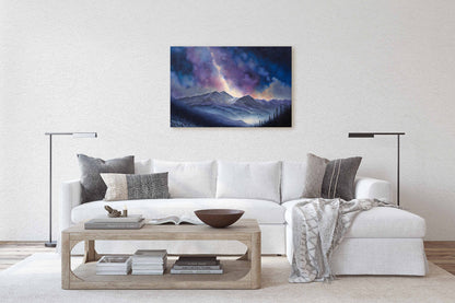 Night Sky Over Mountain Range Painting Stretched Canvas Art