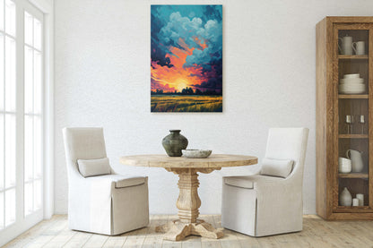 Sunset Field, Vibrant Color, Soothing Art, Peaceful Decor, Painting, Broad Brush stroke, Vivid Art, Large Print, Ready to Hang