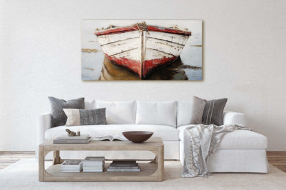 Red Boat, Beach House, Ship Art, Coastal Art, Vacation Home, Nautical Art