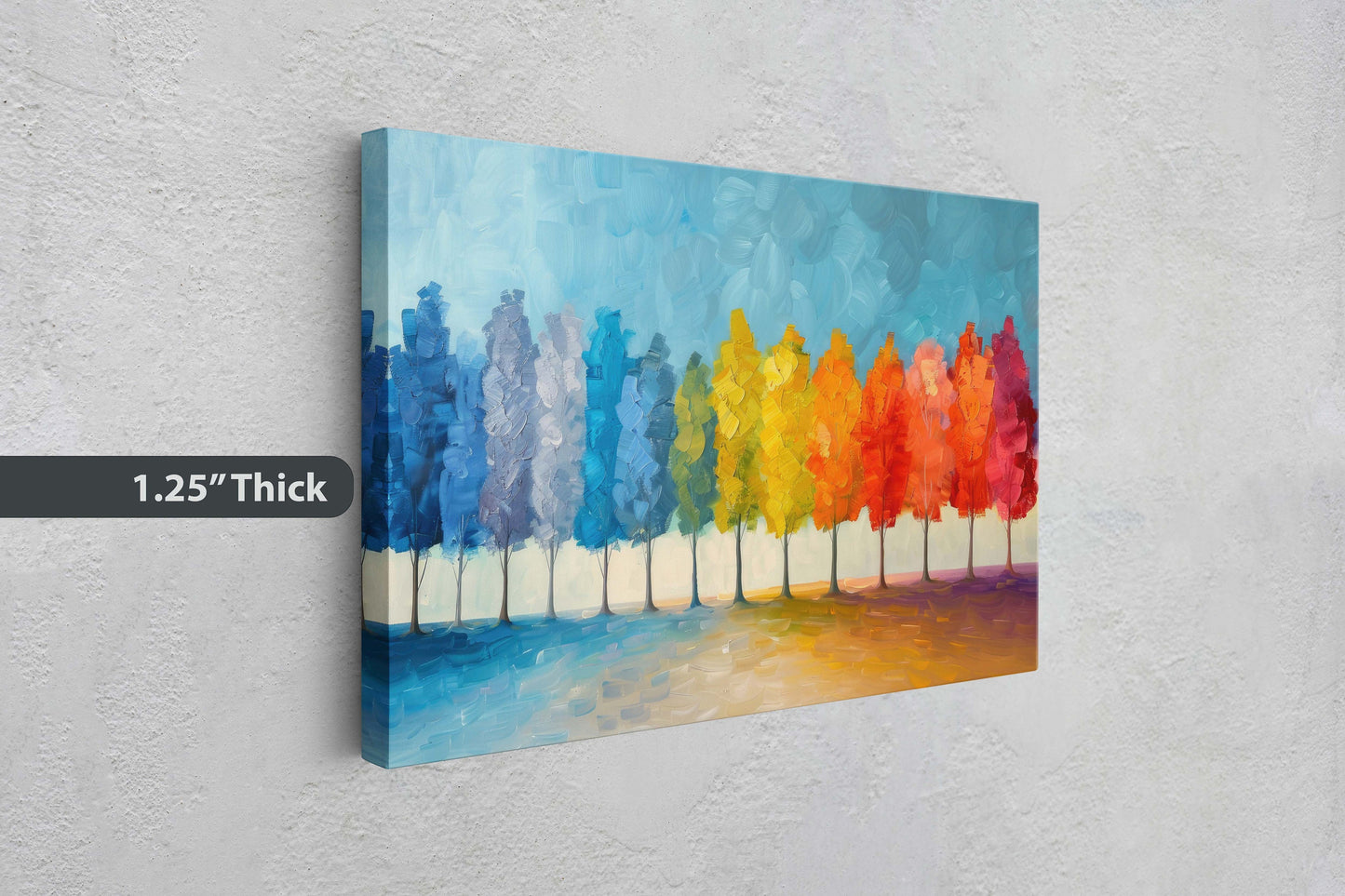 Pastel Trees, Seasons Painting, Rainbow Tree, Spring Summer, Fall Winter, Blue Tones, Colorful Vivid, Framed Canvas, Large Art Print