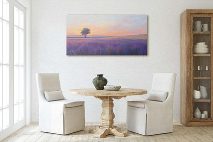 Lavender Fields, Sunset Lavender Painting, Wildflower Painting