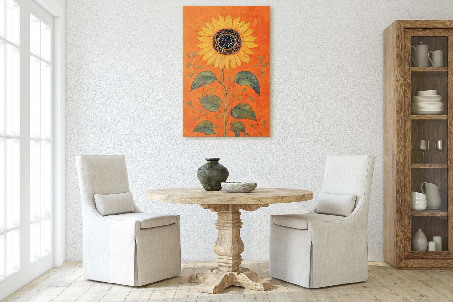 Orange Sunflower Painting, Contemporary Art, Living Room