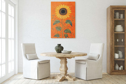 Orange Sunflower Painting, Contemporary Art, Living Room