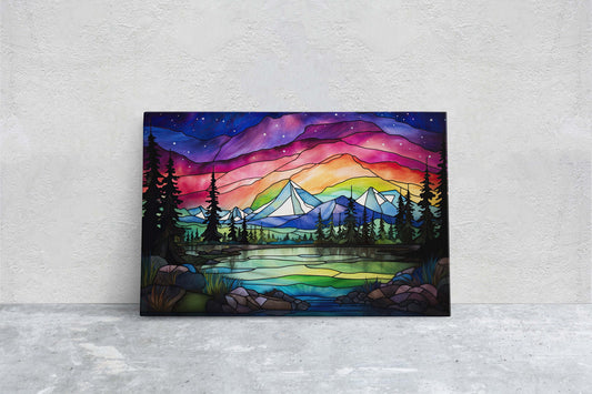 Aurora Borealis, Painting Night, Moon Mountains, Mountain Landscape, Framed Canvas, Cold Mountains, Snow Peaks