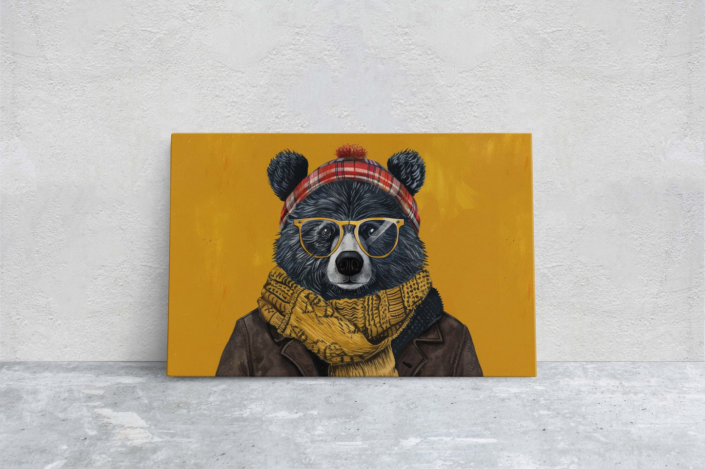 Hipster Bear, Pop Art, Street Art, Graffiti Painting, Animal Sunglasses, Orange Blue, Fun Quirky, Large Art Print, Kids Room, Boys Room