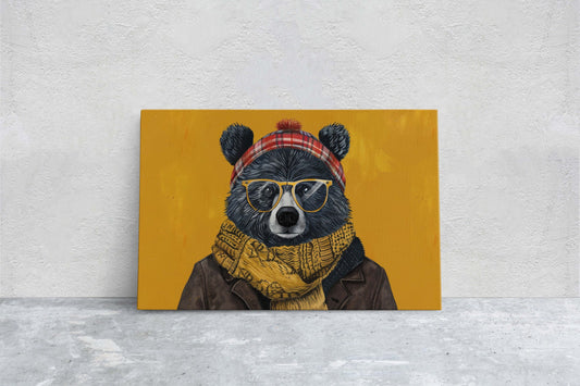 Hipster Bear, Pop Art, Street Art, Graffiti Painting, Animal Sunglasses, Orange Blue, Fun Quirky, Large Art Print, Kids Room, Boys Room