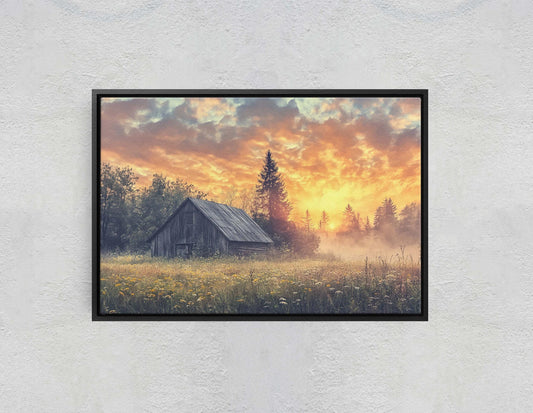 Rustic Barn, Barn at Sunset, Farm Painting, Cottagecore, Barncore