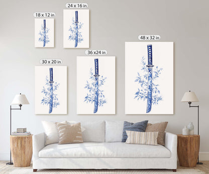 Blue Willow Katana, Samurai Sword, Vintage Art, chinoiserie Design