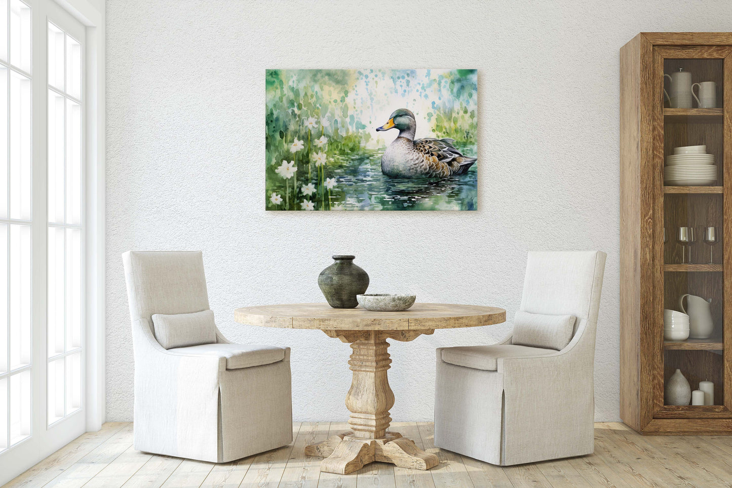 Duck Painting, Duck on Pond, Mallard Duck, Bird Art, Green Pond, Framed Canvas, Large Art Print, Traditional Print, Avian Decor