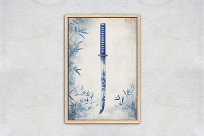 Blue Willow Katana, Samurai Sword, Vintage Art, chinoiserie Design