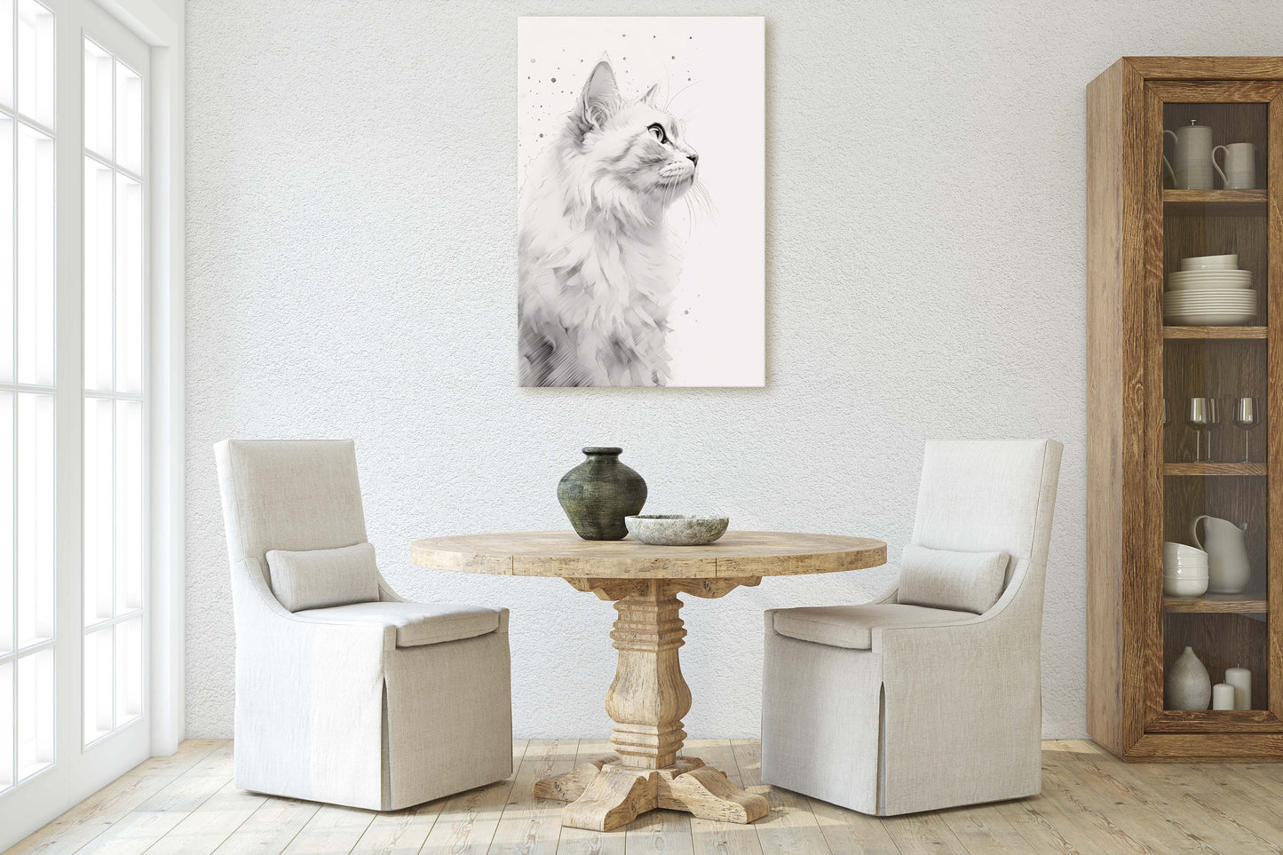 White Cat Portrait, Black and white cat, Feline Profile, Cat lover, Framed Canvas, Cat photography