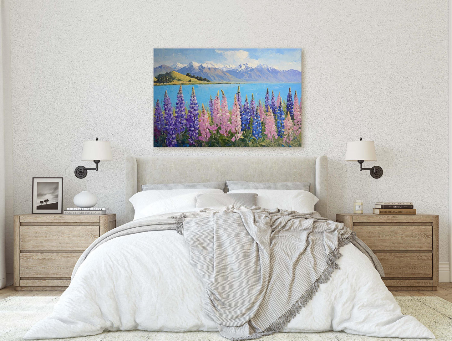 Lake Tekapo Painting, New Zealand Art, Landscape Painting, Wildflower Lake