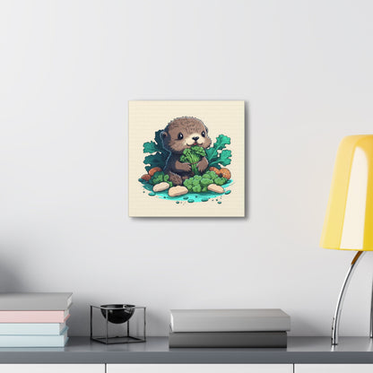 Otter Eating Vegetables Stretched Canvas Art