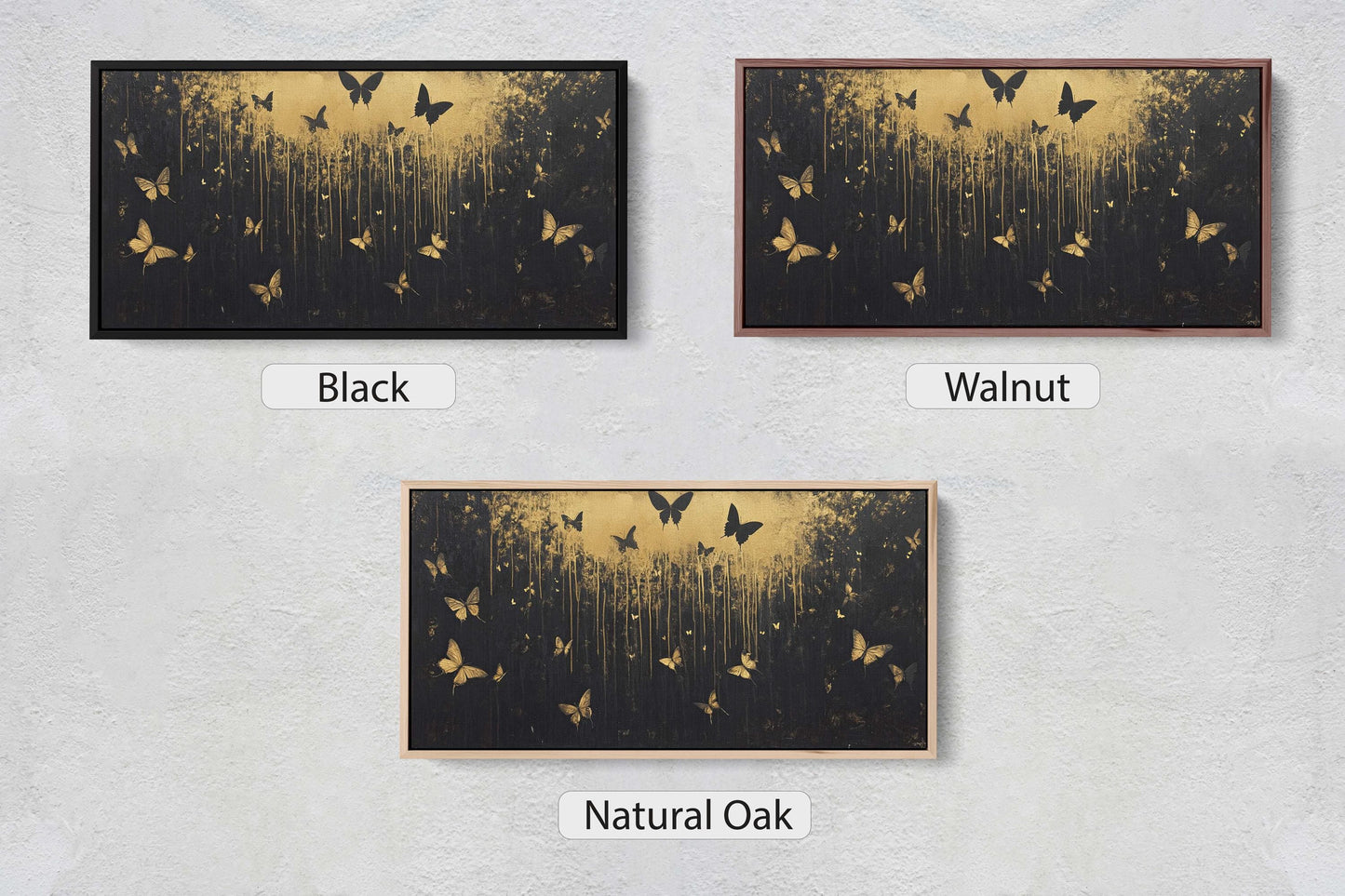 Butterflies at night, Butterfly forest, Black and Gold