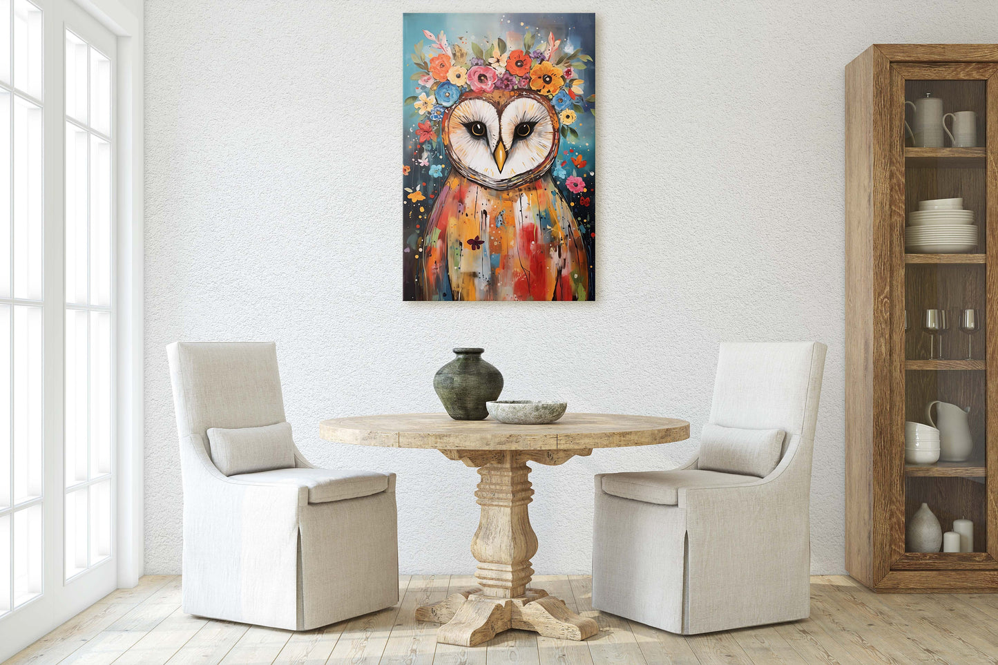 Owl Canvas Art, Modern Colorful, Contemporary Art, Ready To Hang, Large Print, Landscape Painting, Barn Owl