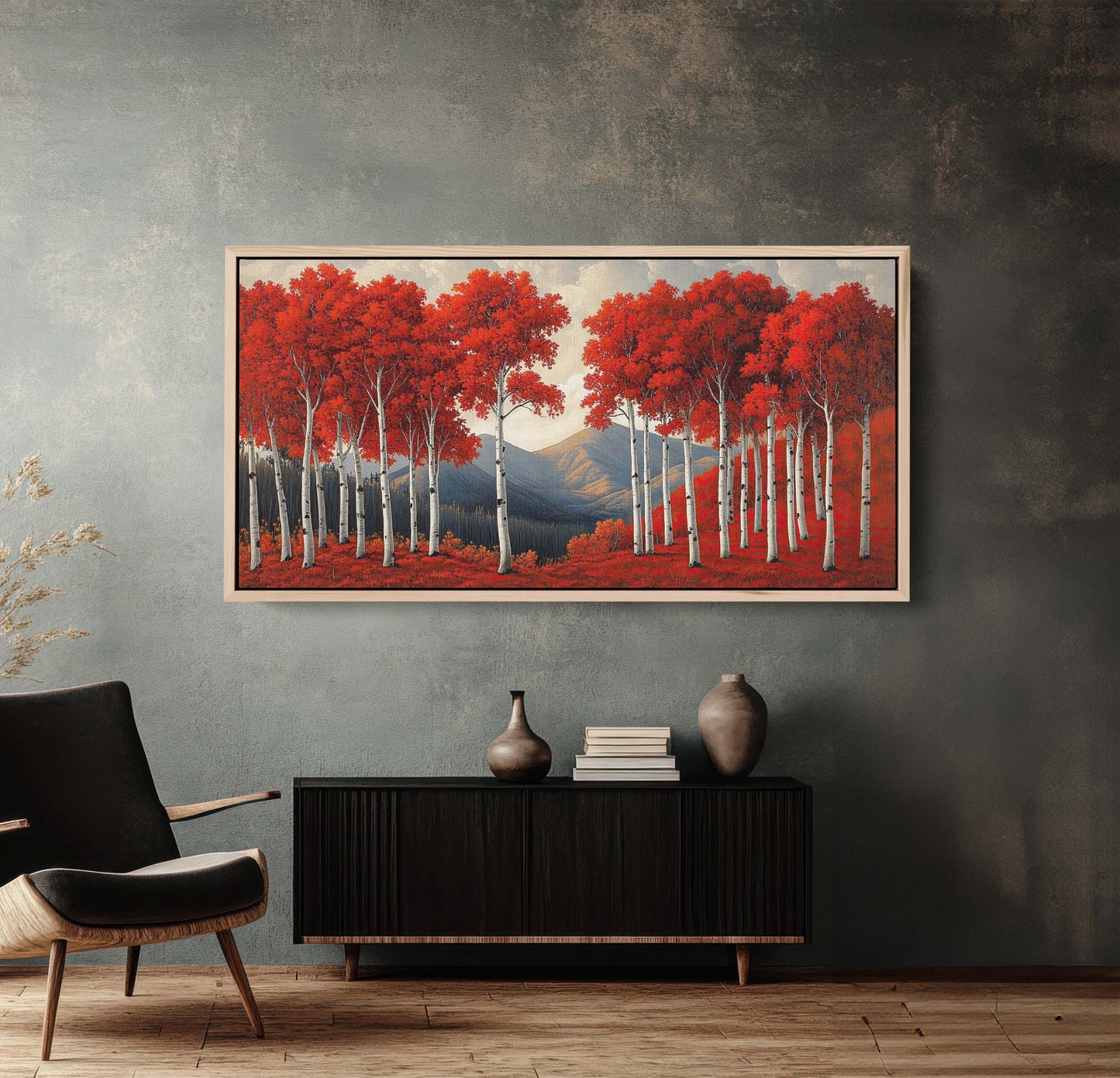 Red Aspen Tree Art, Fall Tree Painting, Mountain Aspens, Autumn Colors