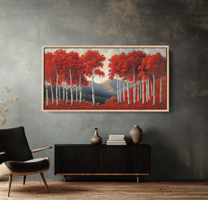 Red Aspen Tree Art, Fall Tree Painting, Mountain Aspens, Autumn Colors