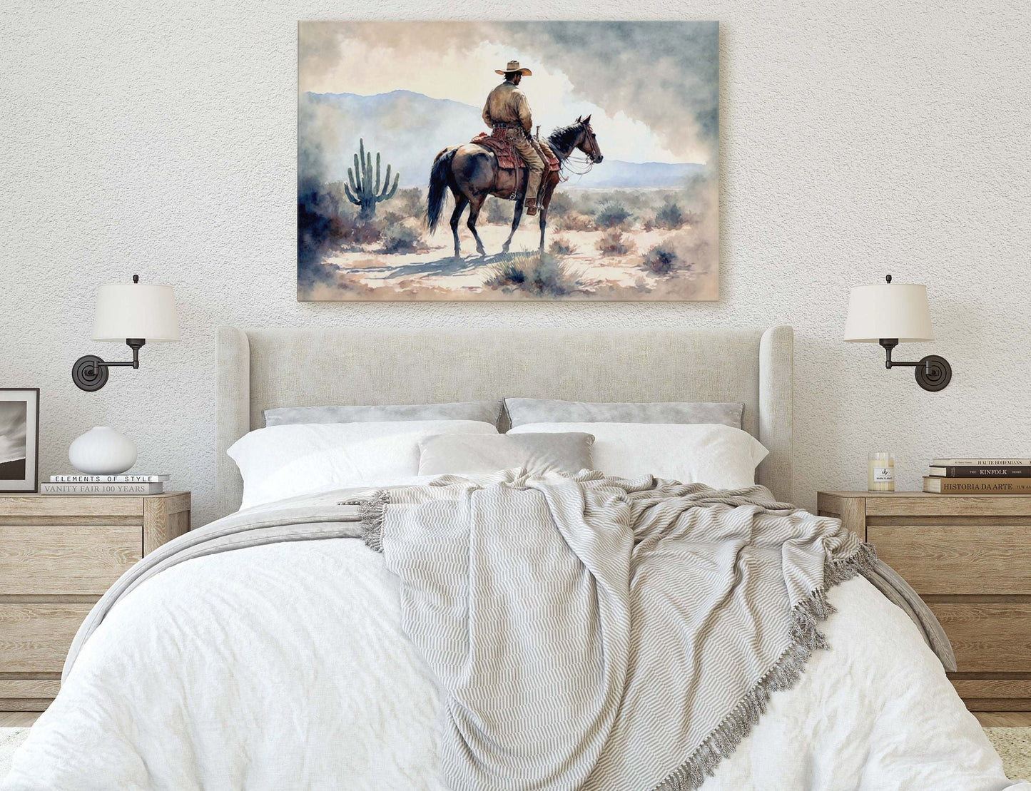 Watercolor Cowboy Canvas Art Ready To Hang Large Print, Old West, Horse