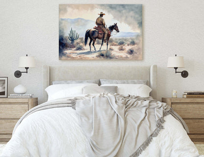 Watercolor Cowboy Canvas Art Ready To Hang Large Print, Old West, Horse