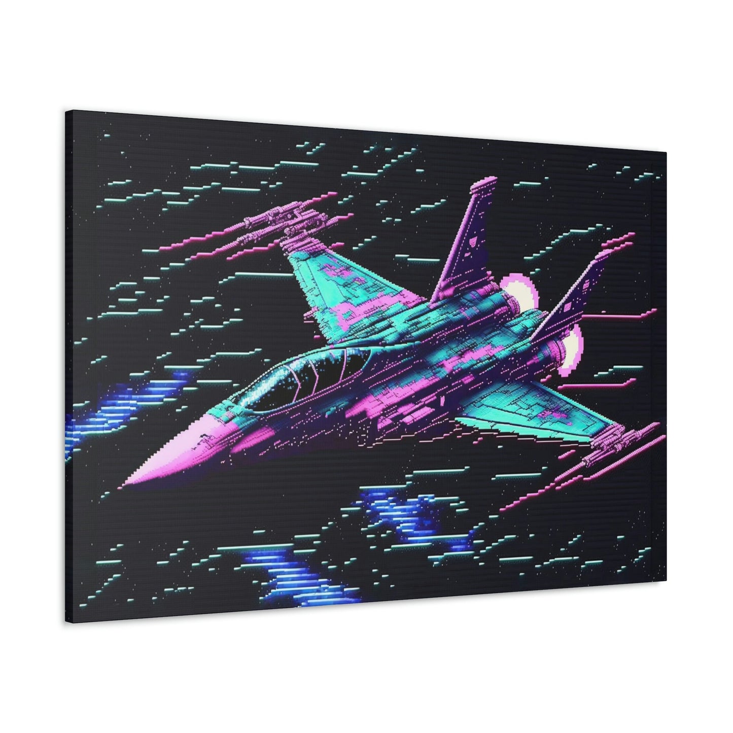 Fighter Jet Canvas Art Ready To Hang | Vapor wave | Outrun | Pixel | Man Cave