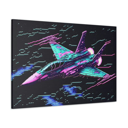 Fighter Jet Canvas Art Ready To Hang | Vapor wave | Outrun | Pixel | Man Cave