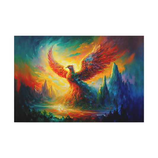 Phoenix Bird Colorful Canvas Art Ready To Hang Large Print, Oil Painting, Fantasy, Mythical Creature, Mythology, Fire Bird, Dramatic
