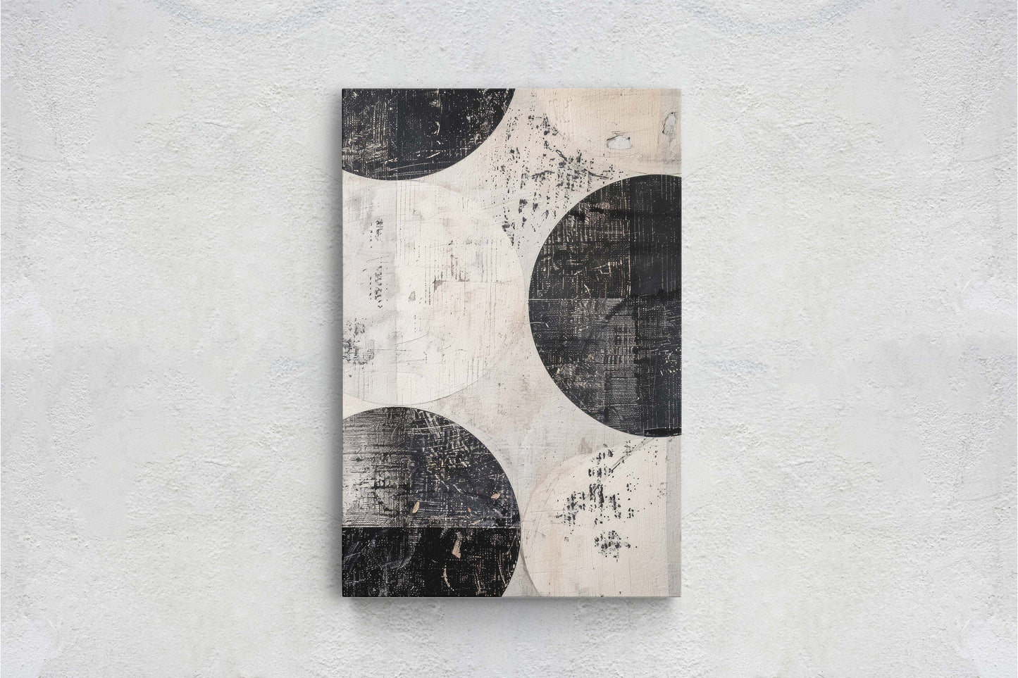Wabi Sabi Artwork, Minimalist Circles, Neutral Tones, Black and White, Extra Large Print, Framed Canvas, Abstract, Texture
