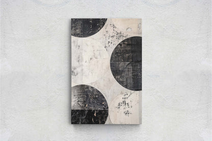 Wabi Sabi Artwork, Minimalist Circles, Neutral Tones, Black and White, Extra Large Print, Framed Canvas, Abstract, Texture