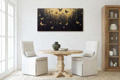 Butterflies at night, Butterfly forest, Black and Gold