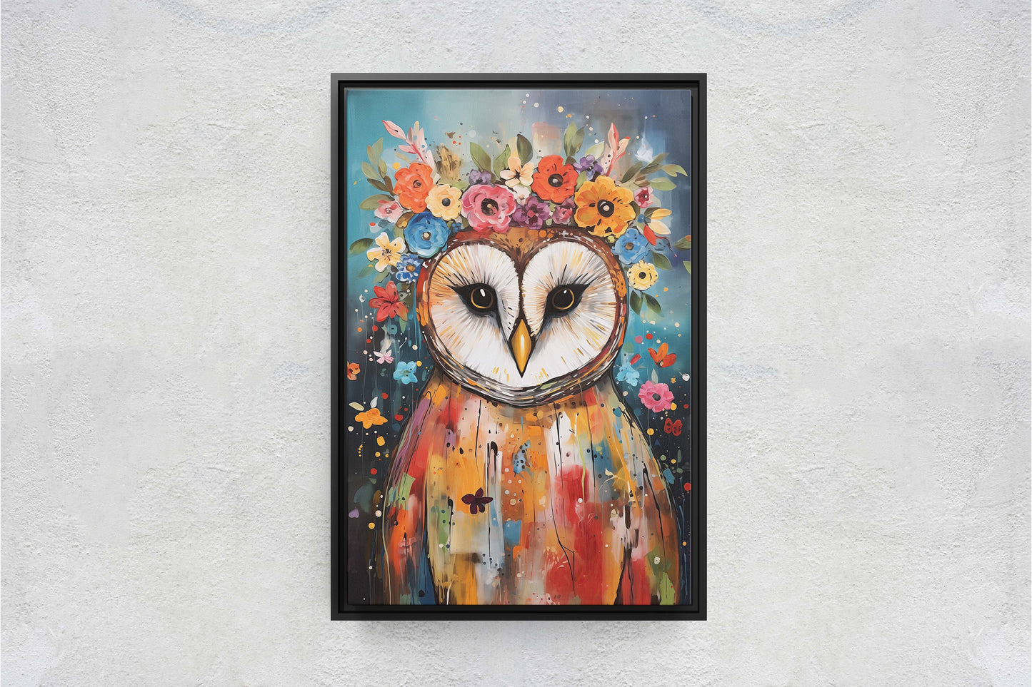 Owl Canvas Art, Modern Colorful, Contemporary Art, Ready To Hang, Large Print, Landscape Painting, Barn Owl